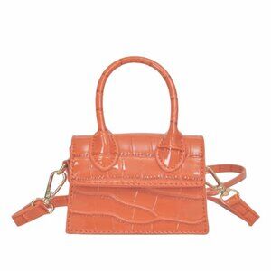Mini Orange Croc Embossed Polyurethane Leather Convertible Shoulder & Handbag